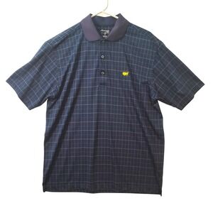 Masters Tech Mens Navy Blue Windowpane Check Short Sleeve Golf Polo Shirt Size M